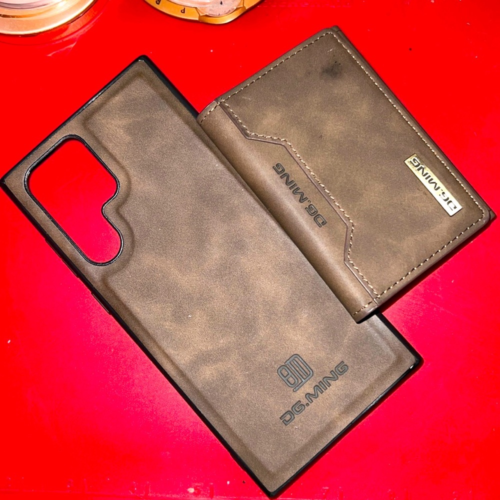 Wallet Case Back Cover Magnetic  with Trifold Wallet Card Holder Pocket (Coffee)
